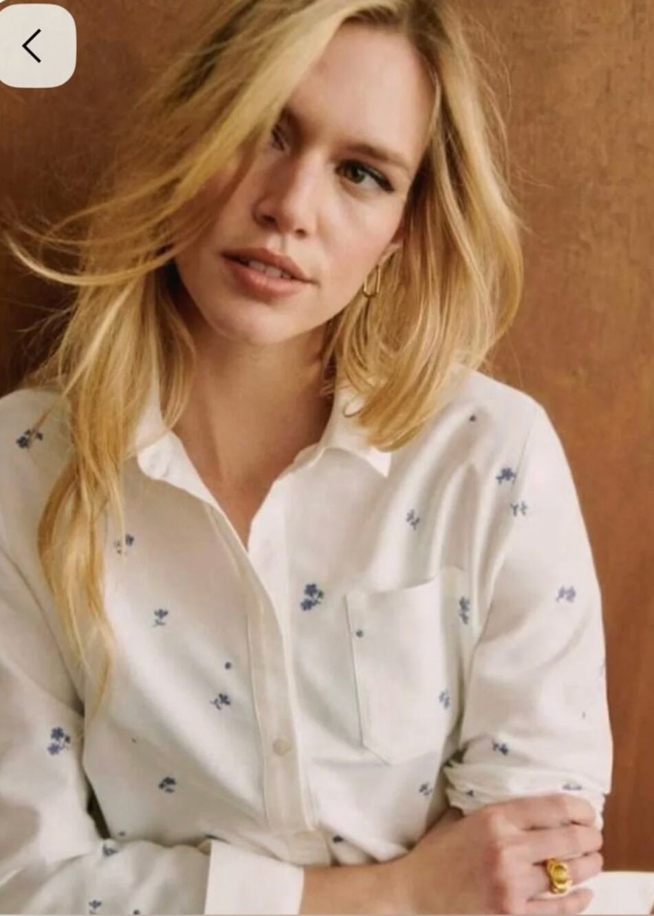 Sezane Blouse 38 Tomboy Shirt in Blue Flower Bouquets Embroidered Button Up Work